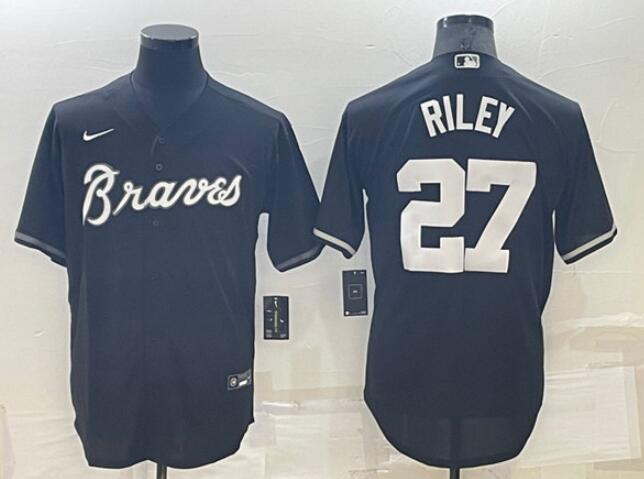 Men's Atlanta Braves Customized Black Cool Base Stitched Baseball Jersey